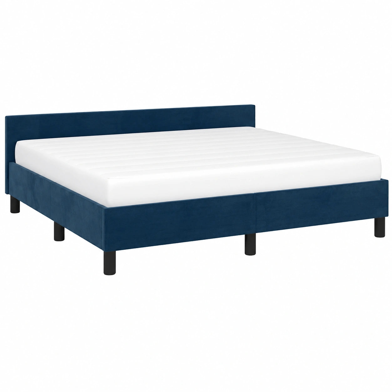 Samt-Doppelbett 180x200cm mit Kopfteil und Lattenrost in Dunkelblau