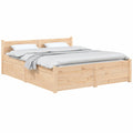 Massivholzbett 120x200 cm mit Schubladen und Lattenrost, Doppelbett für Schlafzimmer