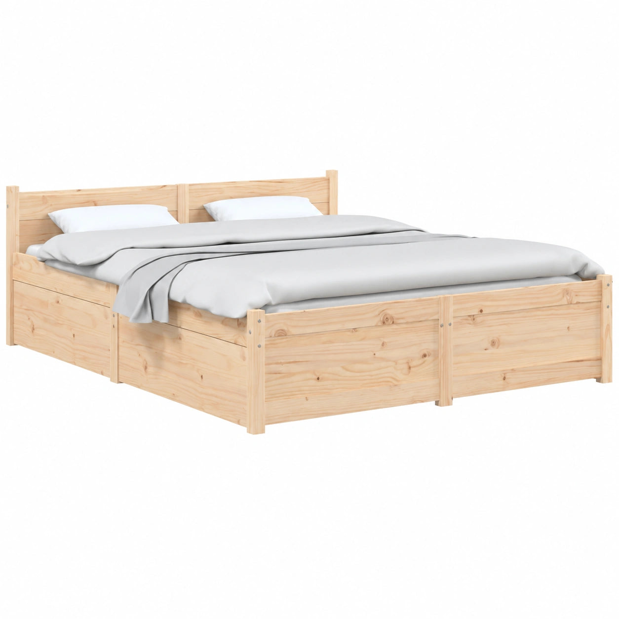 Massivholzbett 120x200 cm mit Schubladen und Lattenrost, Doppelbett für Schlafzimmer