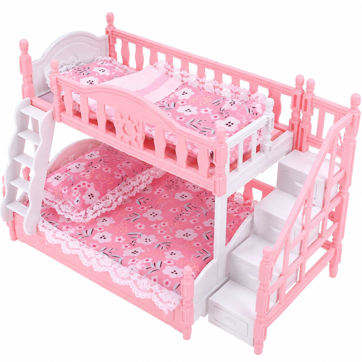 Puppenhaus Möbelset: Doppelbett mit Bettwäsche für Puppen