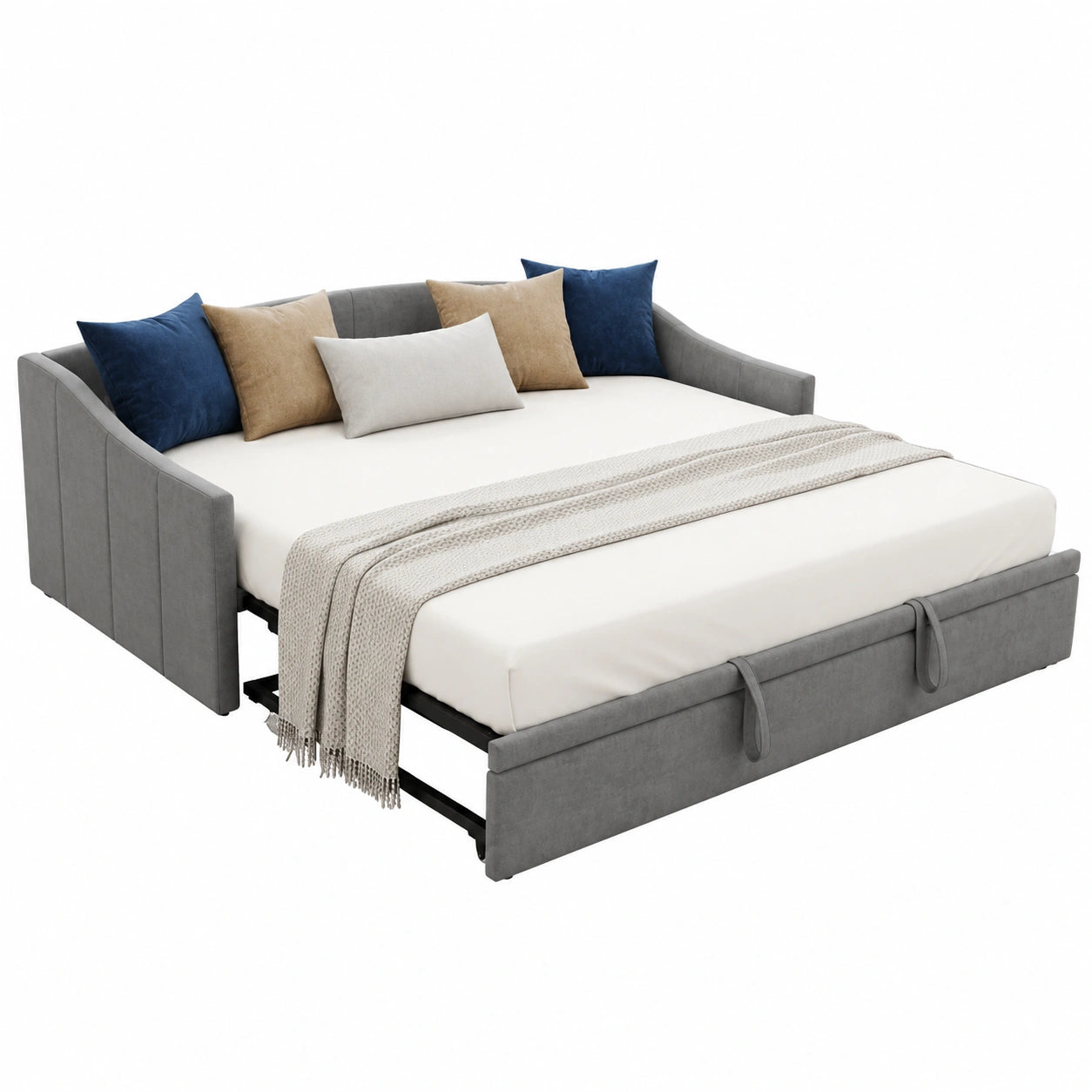 Multifunktionales Ausziehbett 90x200cm mit Holzlattenrost, Schlafsofa und Polsterung
