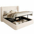 Merax Bett 160x200 cm, Hydraulisches Doppelbett mit Stauraum, Bouclé Beige, Lattenrost inklusive