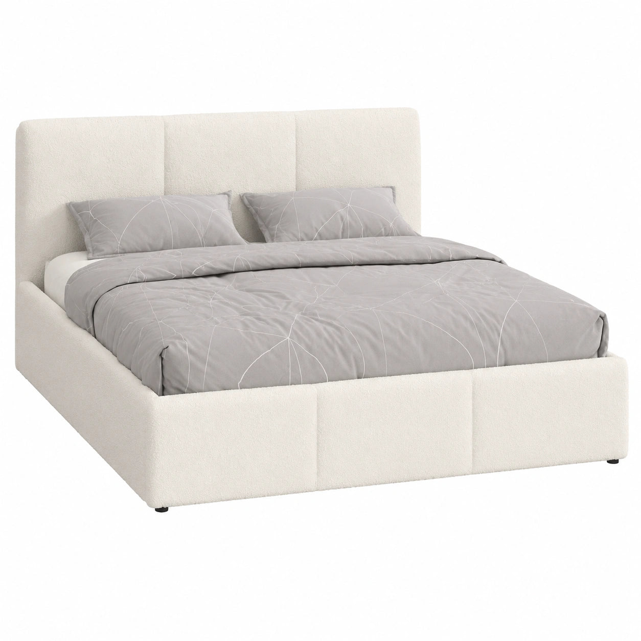 Jana NELA Komfort-Doppelbett mit Stauraum und Polsterkopfteil, Beige Bouclé, 160 x 200 cm