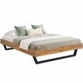 Massivholzbett Alver 160x200 cm aus Eiche – modernes Design mit Metallkufen – Doppelbett ohne Kopfteil