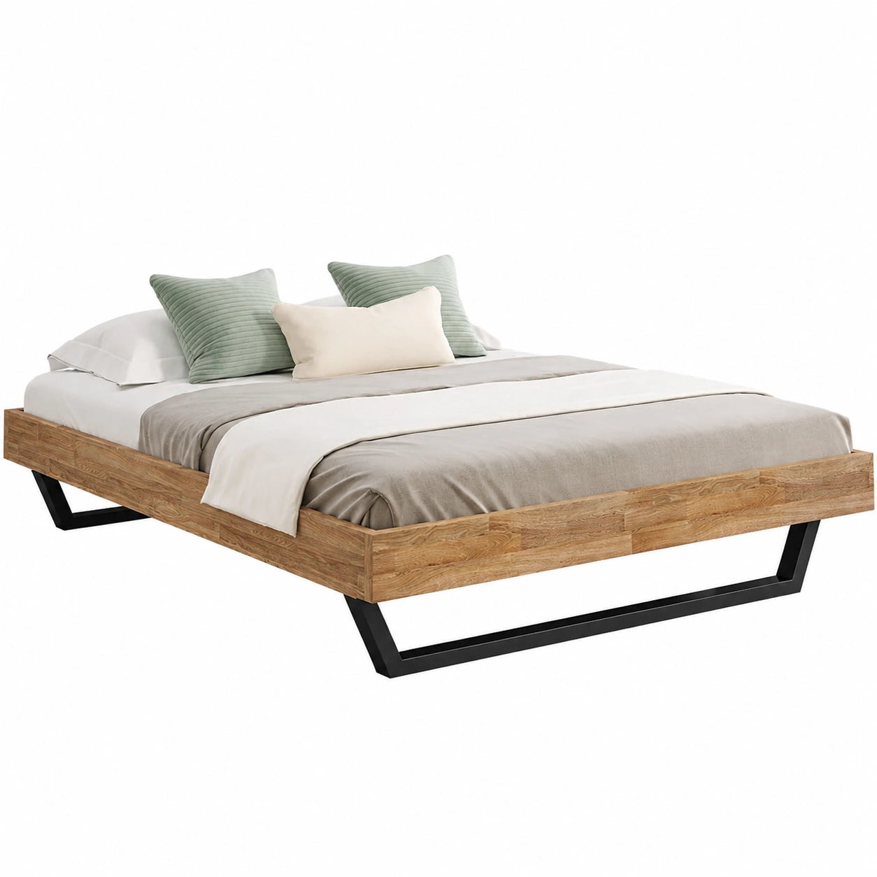 Massivholzbett Alver 160x200 cm aus Eiche – modernes Design mit Metallkufen – Doppelbett ohne Kopfteil