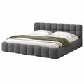 Modernes Polsterbett 160x200 cm, Jugend- und Familienbett mit weicher Lehne, inklusive Lattenrost, Leinen Beige, ohne Matratze, Grau