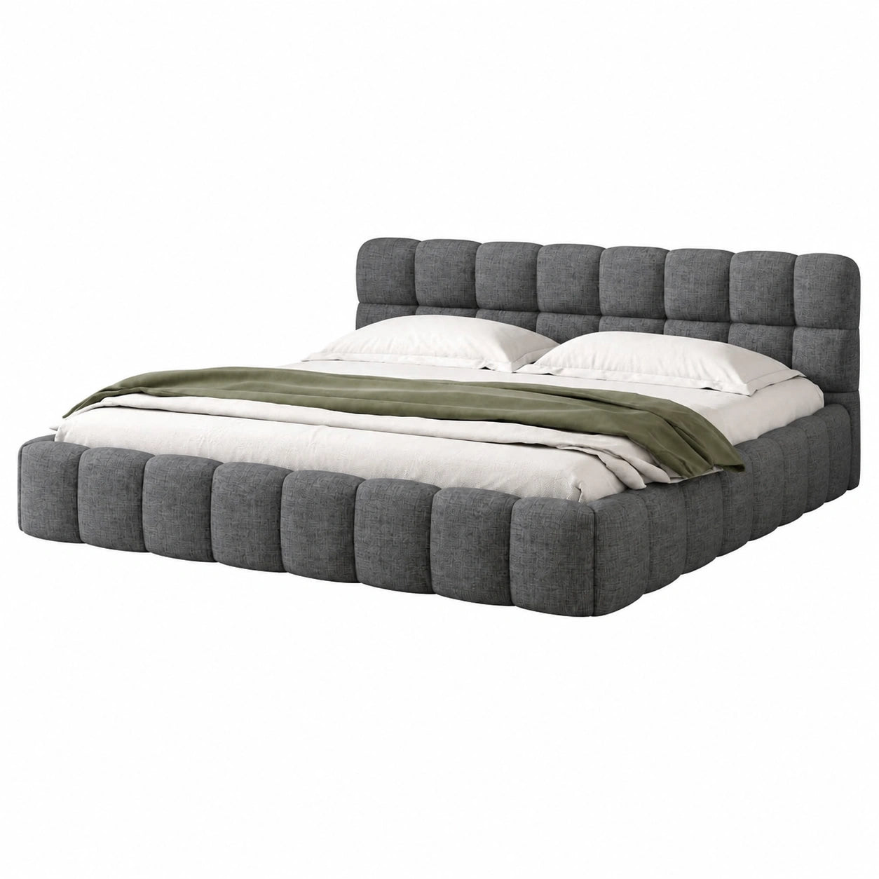 Modernes Polsterbett 160x200 cm, Jugend- und Familienbett mit weicher Lehne, inklusive Lattenrost, Leinen Beige, ohne Matratze, Grau