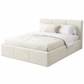 Samtgepolstertes Doppelbett mit Stauraum und Kopfteil, 160x200 cm, Beige