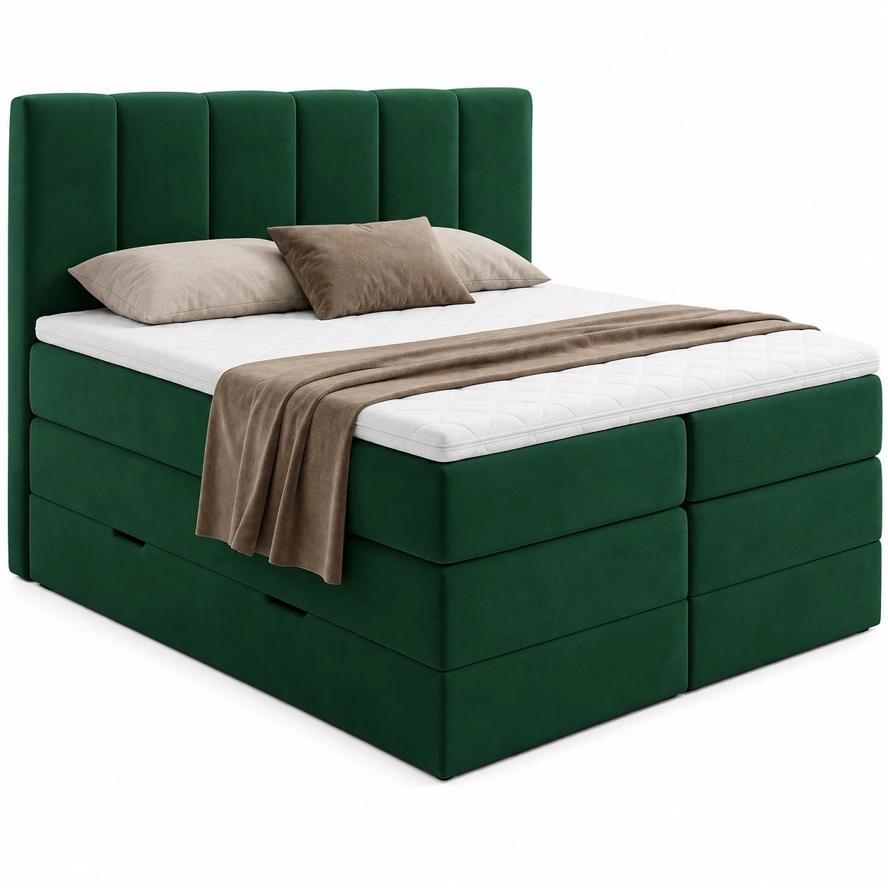 Sofnet Boxspringbett Star XL mit Bettkästen und Topper, Velours-Doppelbett mit Stauraum in Grün, 180x200 cm