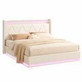 Samt-Polsterbett mit Stauraum und LED, 160x200 cm, Beige