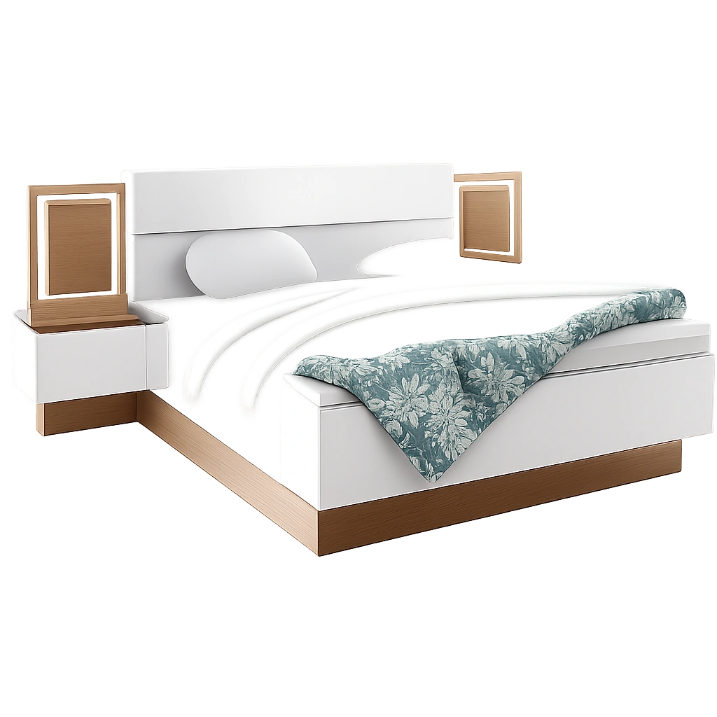 Elegantes Doppelbett mit LED-Licht 180x200 cm - Schlafzimmer-Set in Wildeiche-Optik, Weiß