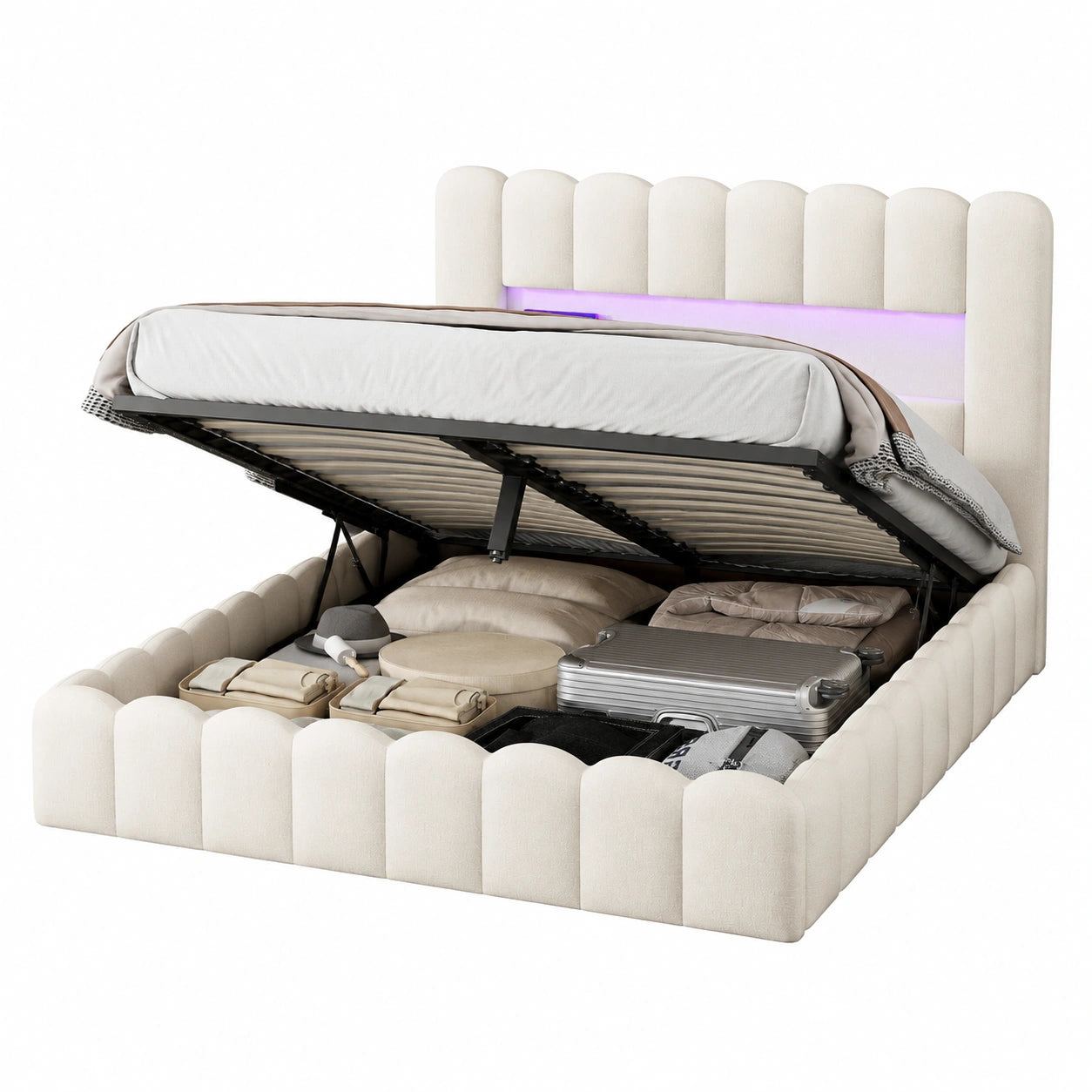 Doppelbett 160x200 cm mit hydraulischem Stauraum, USB-Ladefunktion und LED