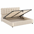 Hydraulisches Polsterbett 160x200 cm mit Stauraum und Kopfteil, Samt, Beige, Doppelbett ohne Matratze