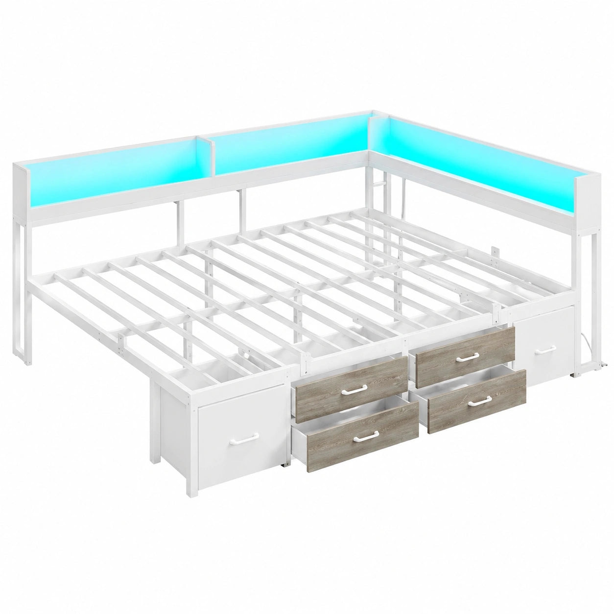 Multifunktionales Jugendbett 140x200cm mit Stauraum, LED und Ladefunktion - Weiß