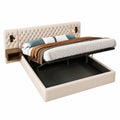 Stauraumbett 180x200 cm mit Nachttischen und LED-Leselicht, USB-Anschluss, Samt, Beige (ohne Matratze)
