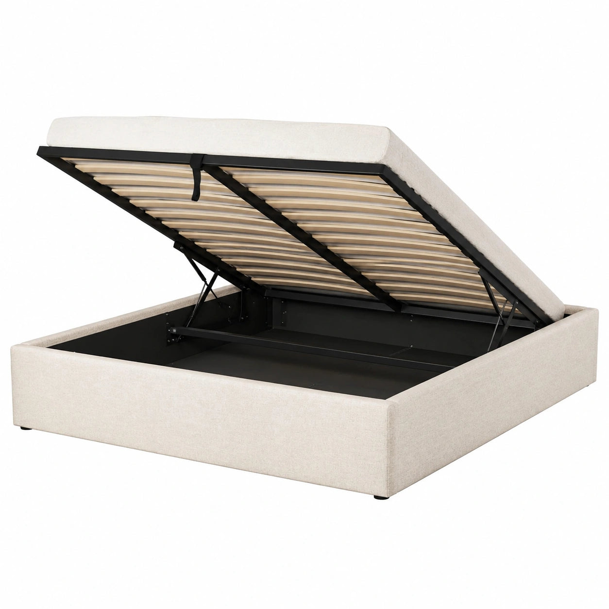 Modernes Boxspringbett 180x200cm mit Stauraum und LED-Licht, Doppelbett mit USB-Ladefunktion, Polsterbett in Beige