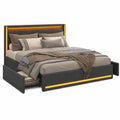 Komfortables Doppelbett 180x200 cm mit LED und USB, Bettkasten und Lattenrost, modernes Design in Grau
