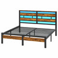 Metallbett 160x200 cm mit LED und Ladestation, modernes Doppelbett mit Kopfteil