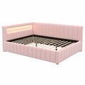 Samt-Polsterbett 140x200 mit LED und USB für Jugendzimmer, Gästebett oder Schlafsofa, Beige
