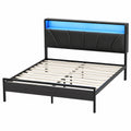 Metallbett 160x200 cm mit LED, Kopfteil und Ladestation - Schwarz