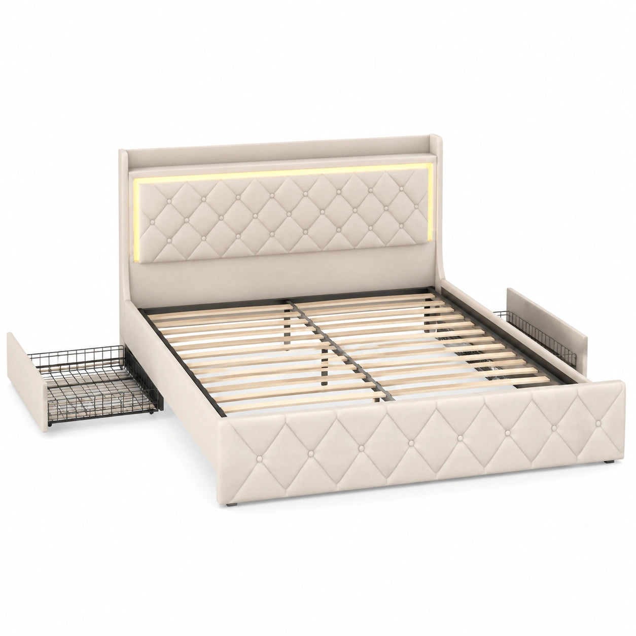 Modernes 140x200 cm Polsterbett mit LED, Stauraum und Lattenrost