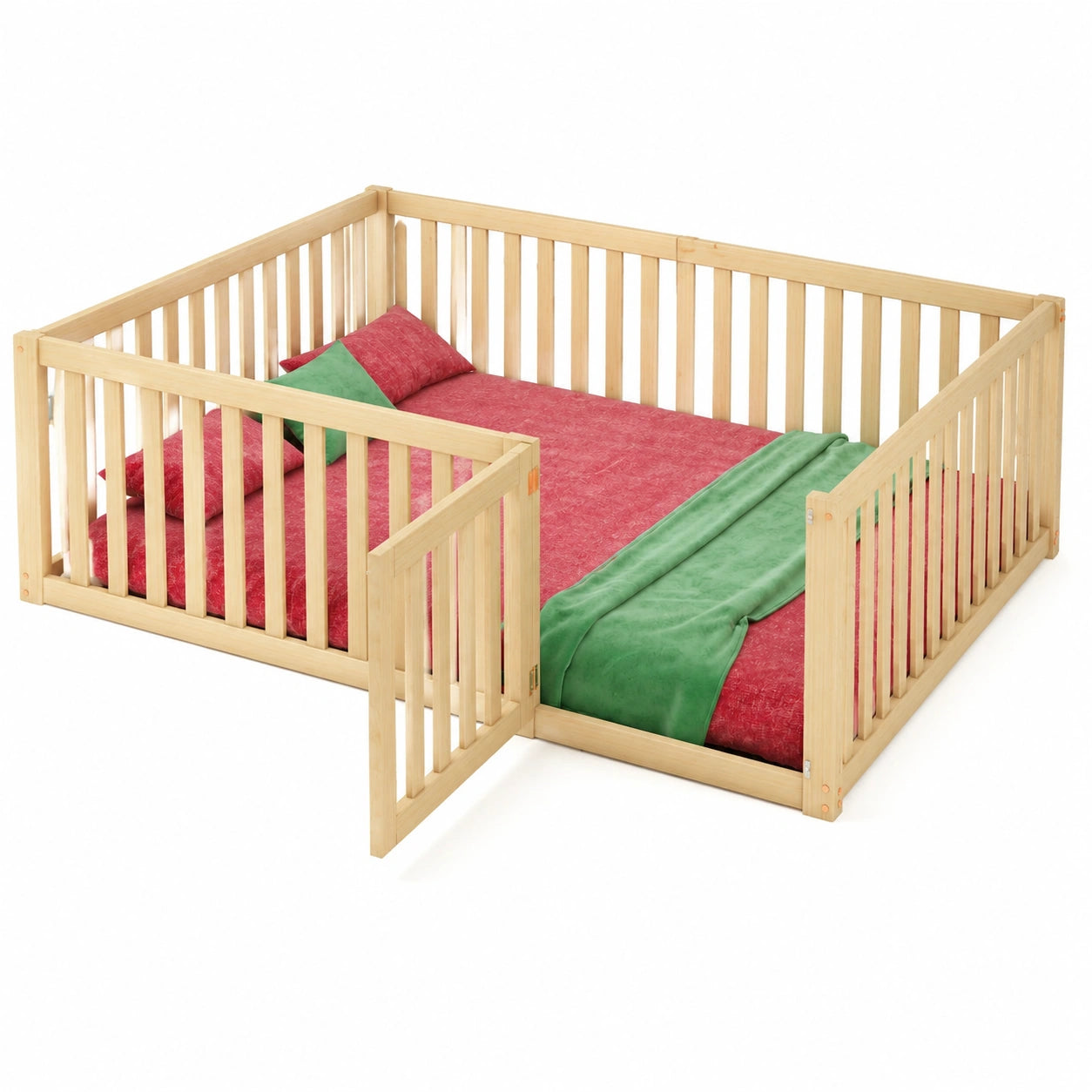 Montessori Kinderbett 140x200 cm Massivholz mit Tür und Rausfallschutz
