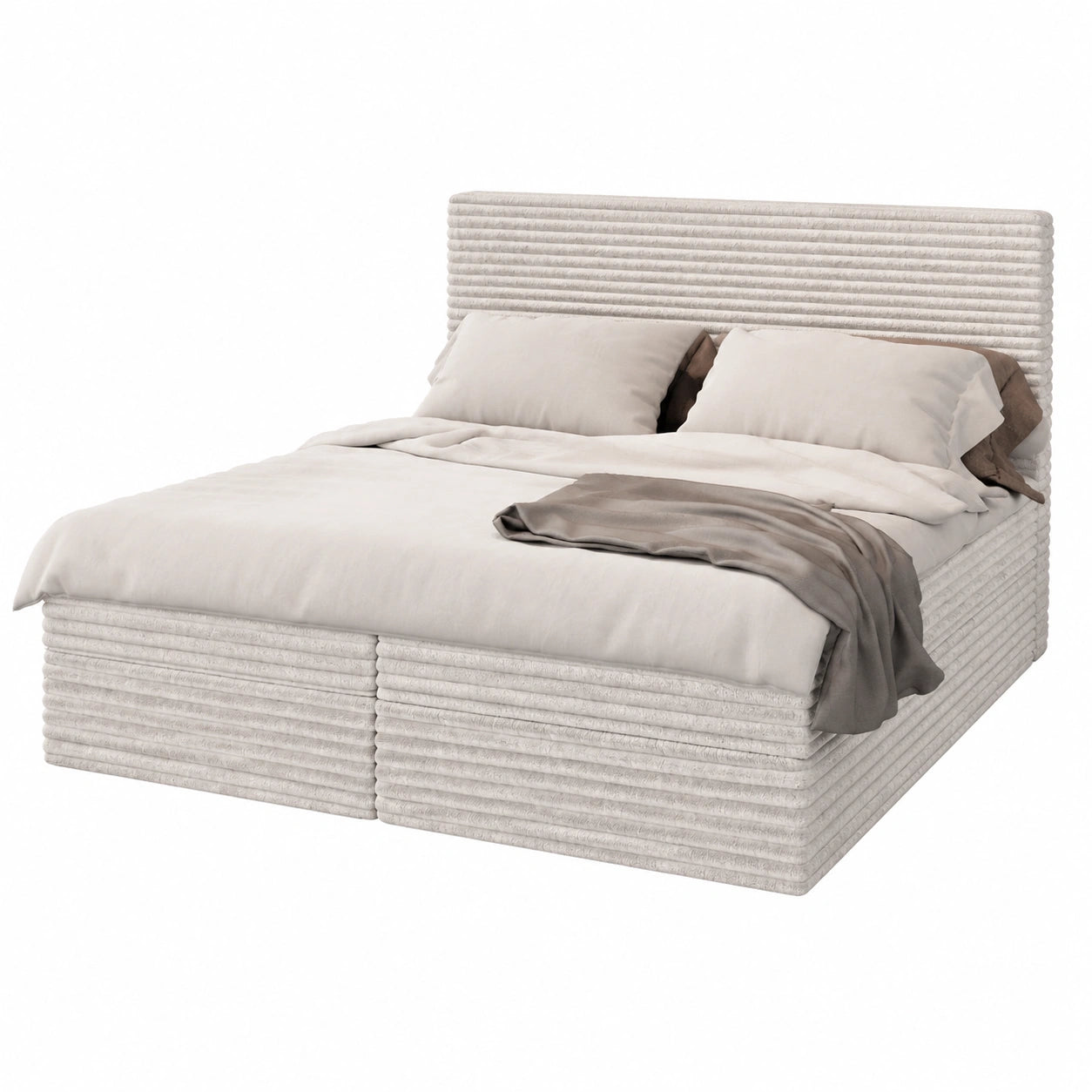 Masseno Boxspringbett PISA 140x200 cm mit Matratze, Topper und Stauraum - Creme, TILIA 03