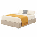 Beige Polsterbett 140x200 cm mit Stauraum und Lattenrost, Leinenbezug, Doppelbett bis 500 kg