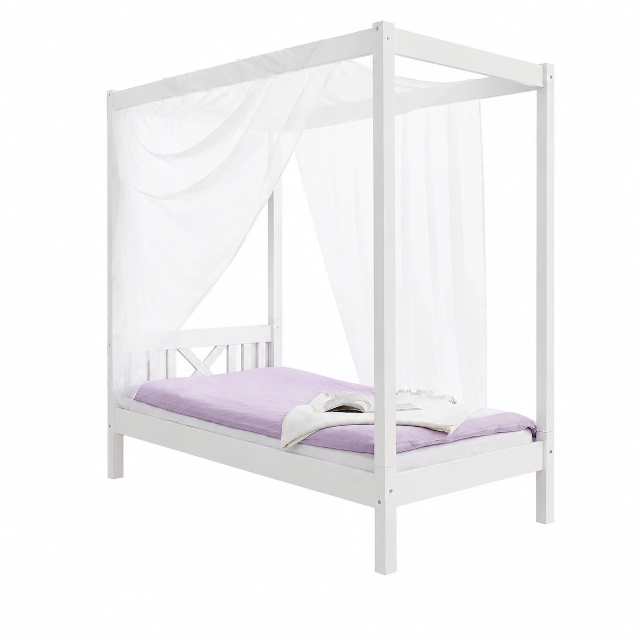 TiCAA Kiefer Himmelbett LaLuna für Einzelbett