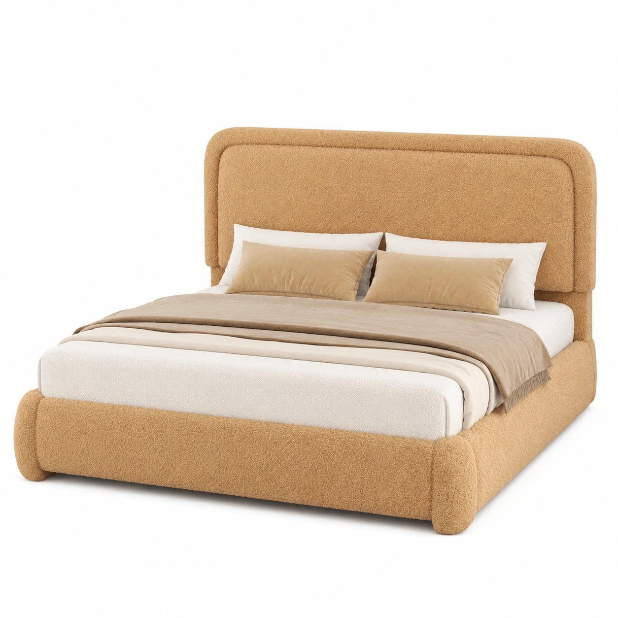 Verstellbares Polsterbett 140x200cm mit Lattenrost, Teddy-Stoff, Braun