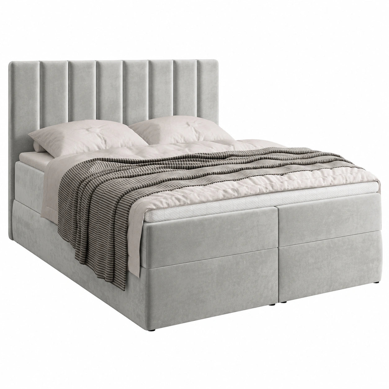 Bromarkt Boxspringbett H3 160x200cm mit Bettkasten und Topper, Doppelbett Denver Grau