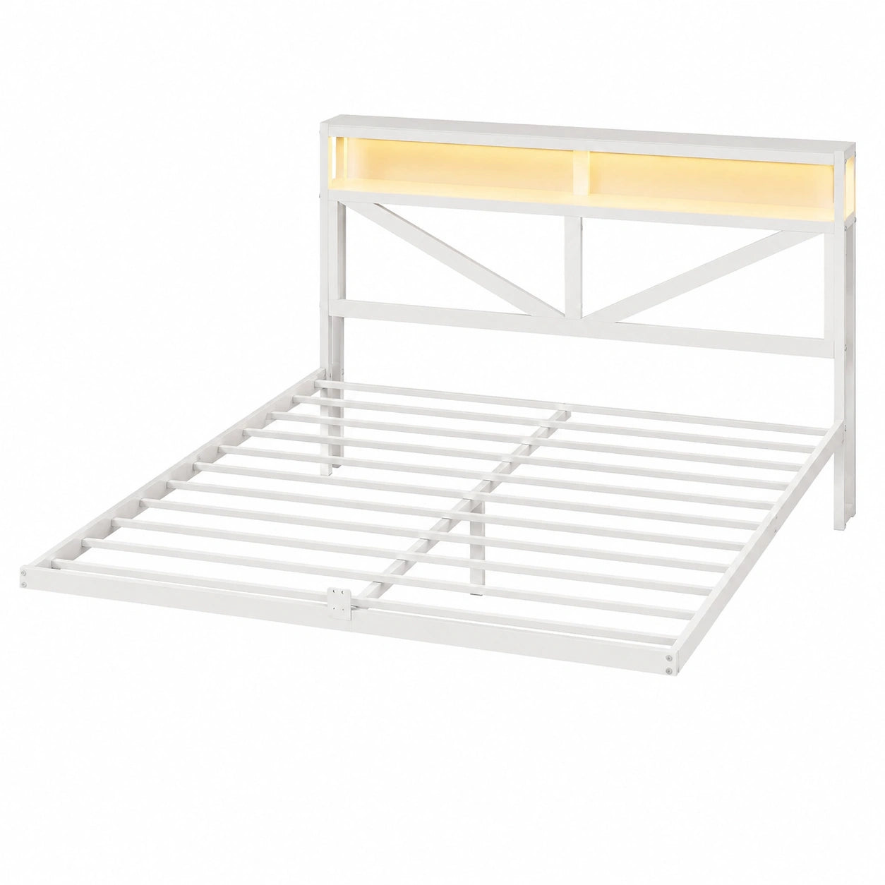 AOGLLATI Modernes Schwebebett 160x200 mit LED, Ladestation und Stauraumkopfteil aus Metall - Doppelbettgestell ohne Matratze