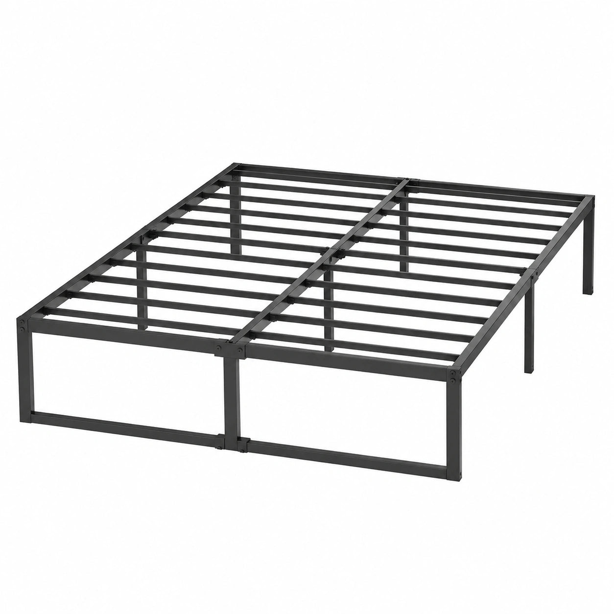 Stabiles Doppelbett aus Metall 140x190 cm, geräuschfrei, einfacher Aufbau, 30 cm Höhe, ohne Boxspring, Schwarz