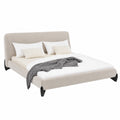 Modernes Polsterbett PATERNA 180x200 cm, Grau, mit stabilem Holzlattenrost und Bouclé-Bezug im Mid-Century-Stil