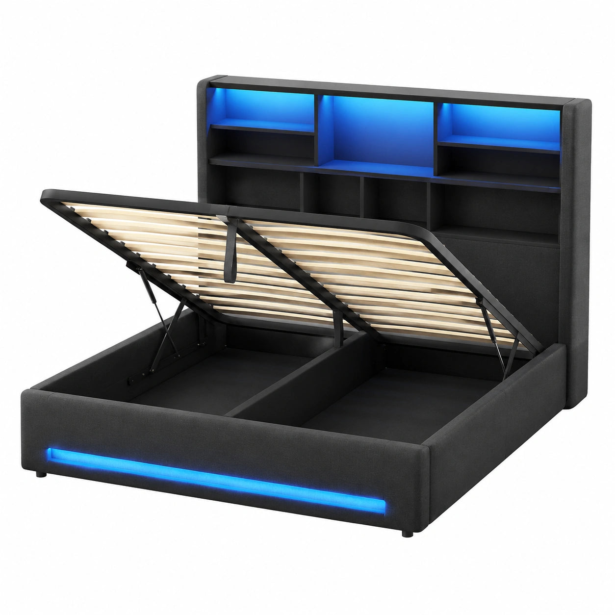 Modernes 140x200 Polsterbett mit LED, USB-C und Stauraum – Integrierte Ladestation und Lattenrost