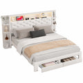 Gepolstertes Doppelbett 140x200 cm mit LED-Beleuchtung und Schubladen - Weiß