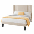 Bequemes Polsterbett 120x200 cm mit Kopfteil, Stabiler Rahmen, Lattenrost inklusive, Stoffbett für Erwachsene und Jugendliche, Beige