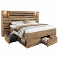 Modernes Holzbett 180x200 cm mit LED-Beleuchtung und USB-C, schwebende Nachttische, Eichenoptik