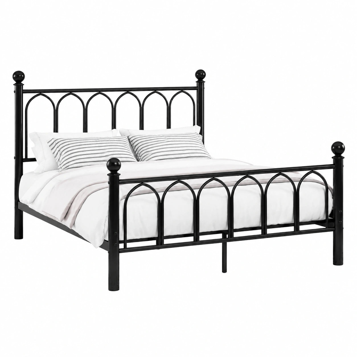 Stilvolles Metallbett 140x190 cm mit Lattenrost, leises Design, Doppel- oder Einzelbett für Schlafzimmer oder Gästezimmer, inklusive Kopf- und Fußteil, Schwarz