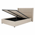 Hydraulisches Polsterbett 140x200cm mit Stauraum, Holzlattenrost und Leinenbezug in Beige