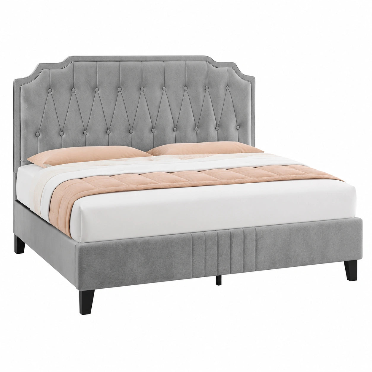 Komfortables Doppelbett 160x200 cm mit verstellbarem Kopfteil, Lattenrost, Hellgrau