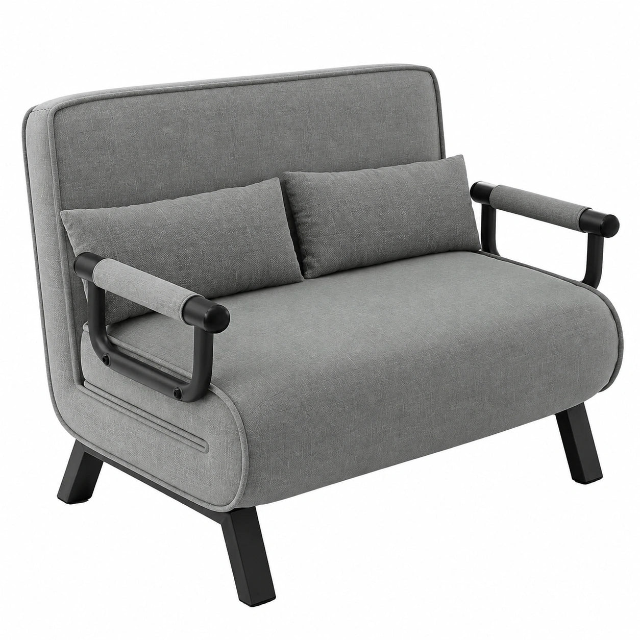 Hawthyhome Multifunktionales Schlafsofa 4-in-1, Zweisitzer mit Bettfunktion und Kissen, Platzsparendes Gästebett, Verstellbare Rückenlehne, Belastbar bis 300 kg, Metallrahmen, Dunkelgraues Leinen