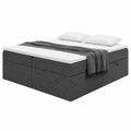 MEBLINI Gepolstertes Boxspringbett 200x200 mit Stauraum und Topper - Doppelbett ohne Kopfteil - H3 Matratze - Schwarz Webstoff