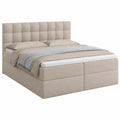 Luxus Boxspringbett 160x200cm mit Bettkasten und Bonellmatratze, H3 Härtegrad, inklusive Topper, gepolstertes Kopfteil, Farbe: Beige