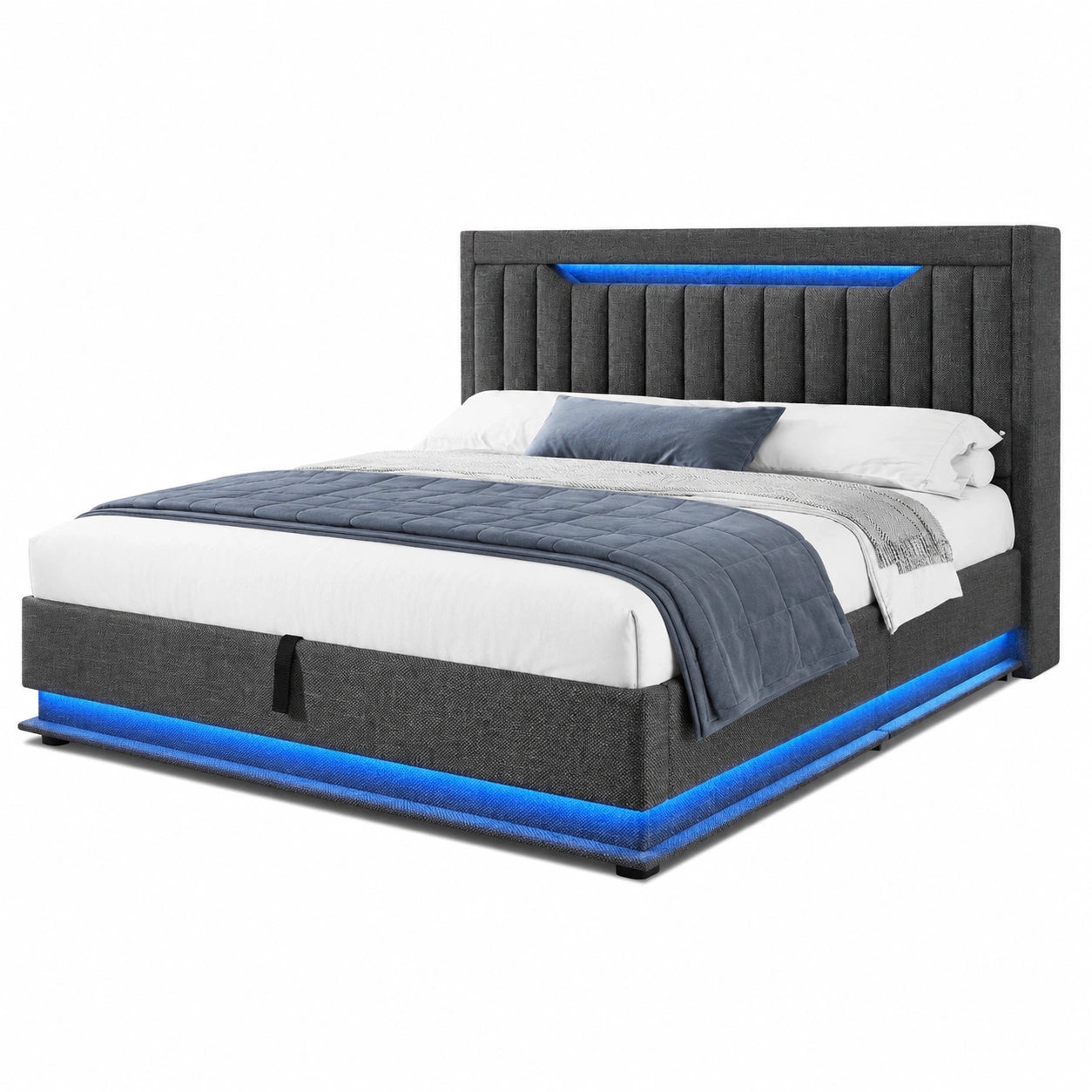 Modernes Polsterbett 160x200 cm mit LED, Stauraum & USB-C Ladefunktion, inklusive Matratze