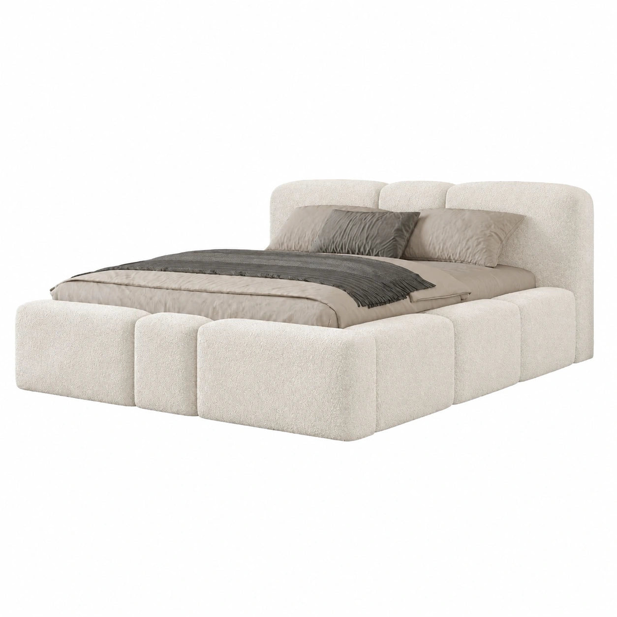 Elegantes Polsterbett 200x200 cm mit Bettkasten und stabilem Metallrahmen - Beige