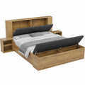 Kebnor Doppelbett aus Holz mit verstellbarem Kopfteil und USB-Leselampen